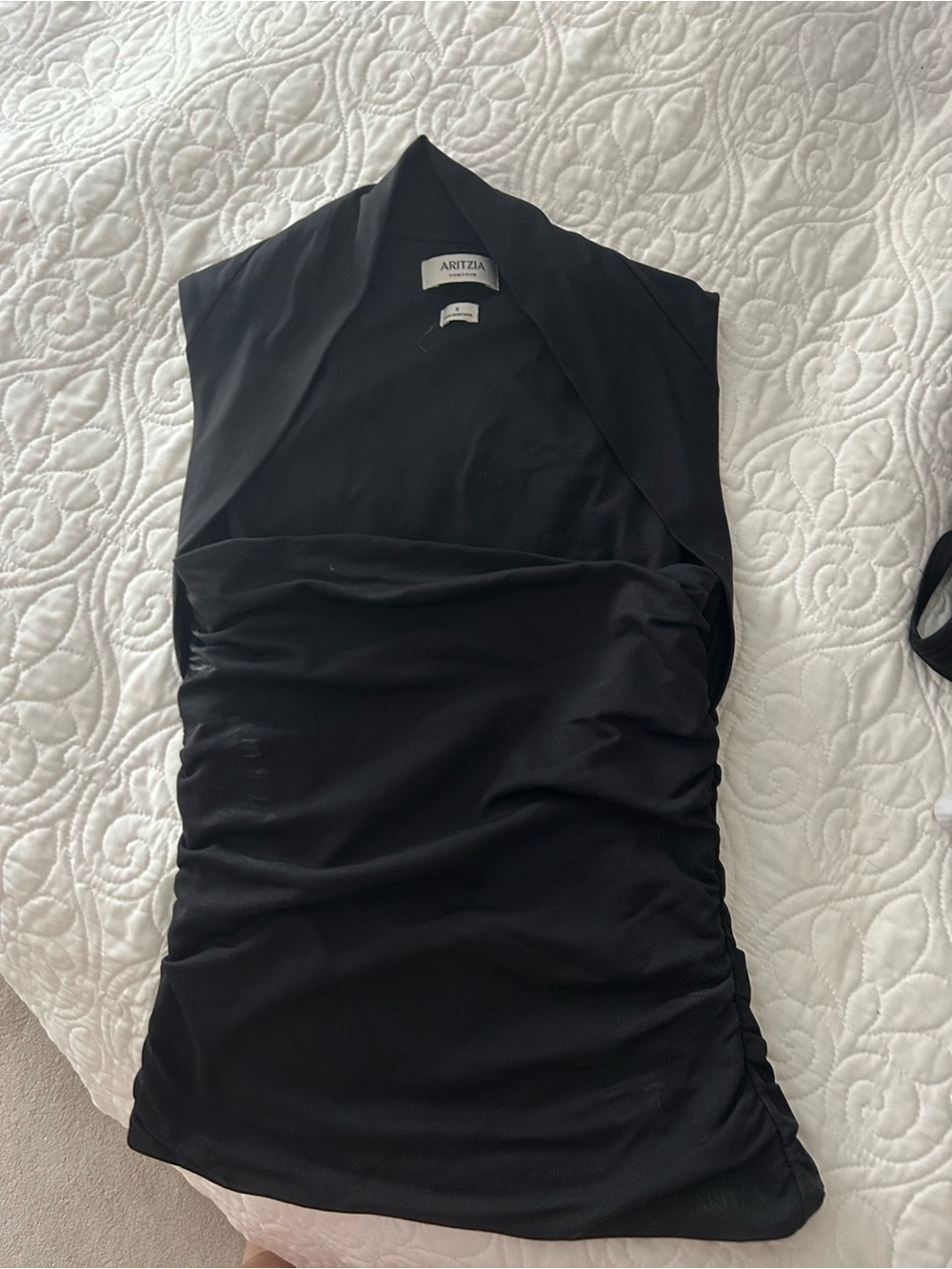 Aritzia Black Ruched Halter-Style Sleeveless Top